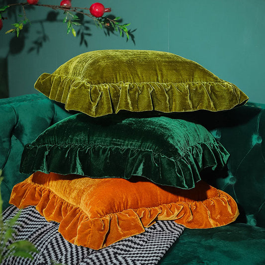 Skorter | Suede Solid Color Pillowcase with Ruffled