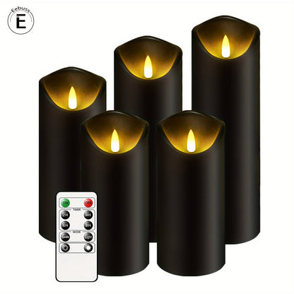 Skorter | Eebuss 5-piece Flicker Flameless Candle Holder Set with Remote Control and Timer - LED Light for Decoration (Black)