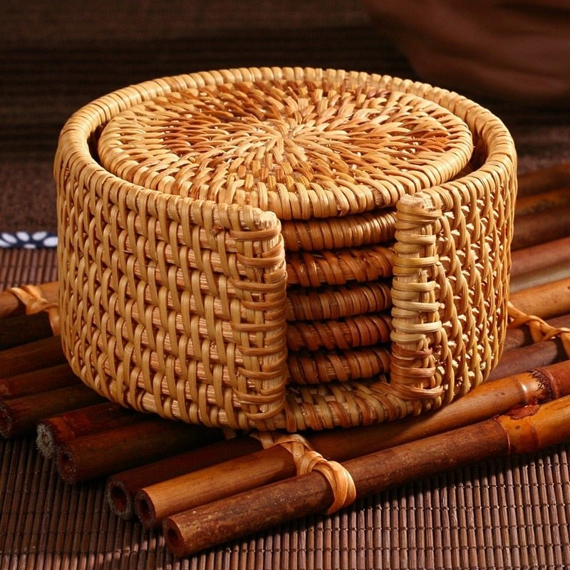 Skorter | 6-Piece Rattan Coaster Set