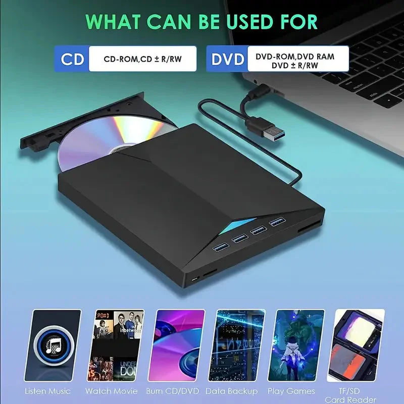 Skorter | 7-in-1 Portable External CD/DVD Drive