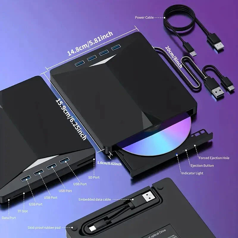 Skorter | 7-in-1 Portable External CD/DVD Drive