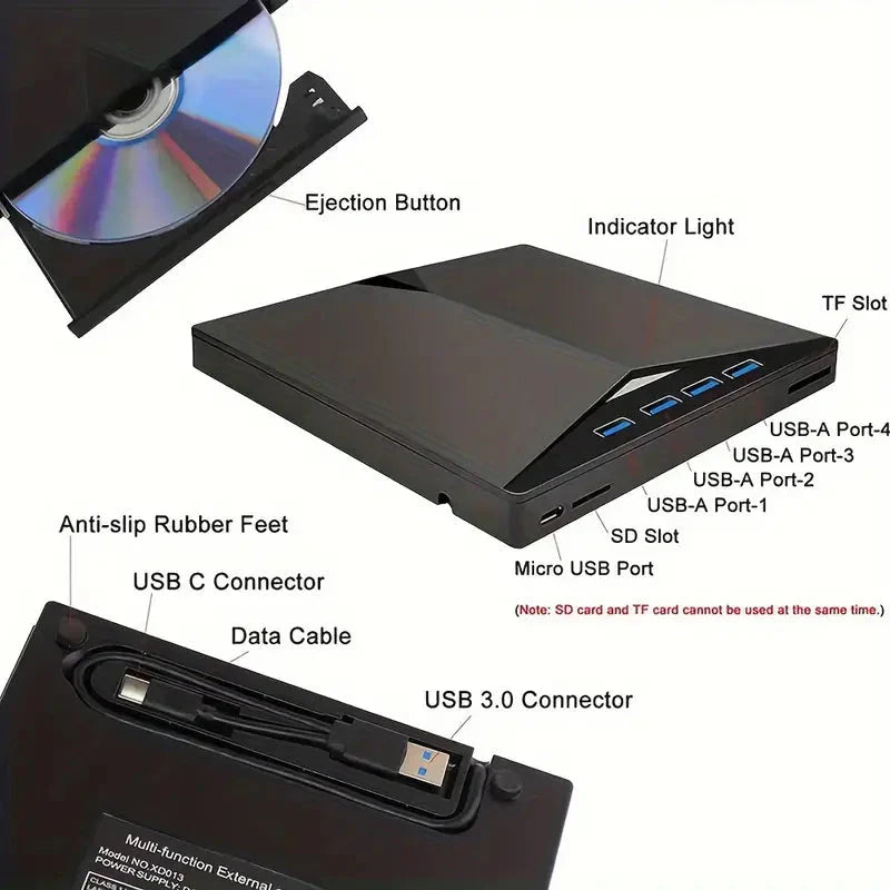 Skorter | 7-in-1 Portable External CD/DVD Drive