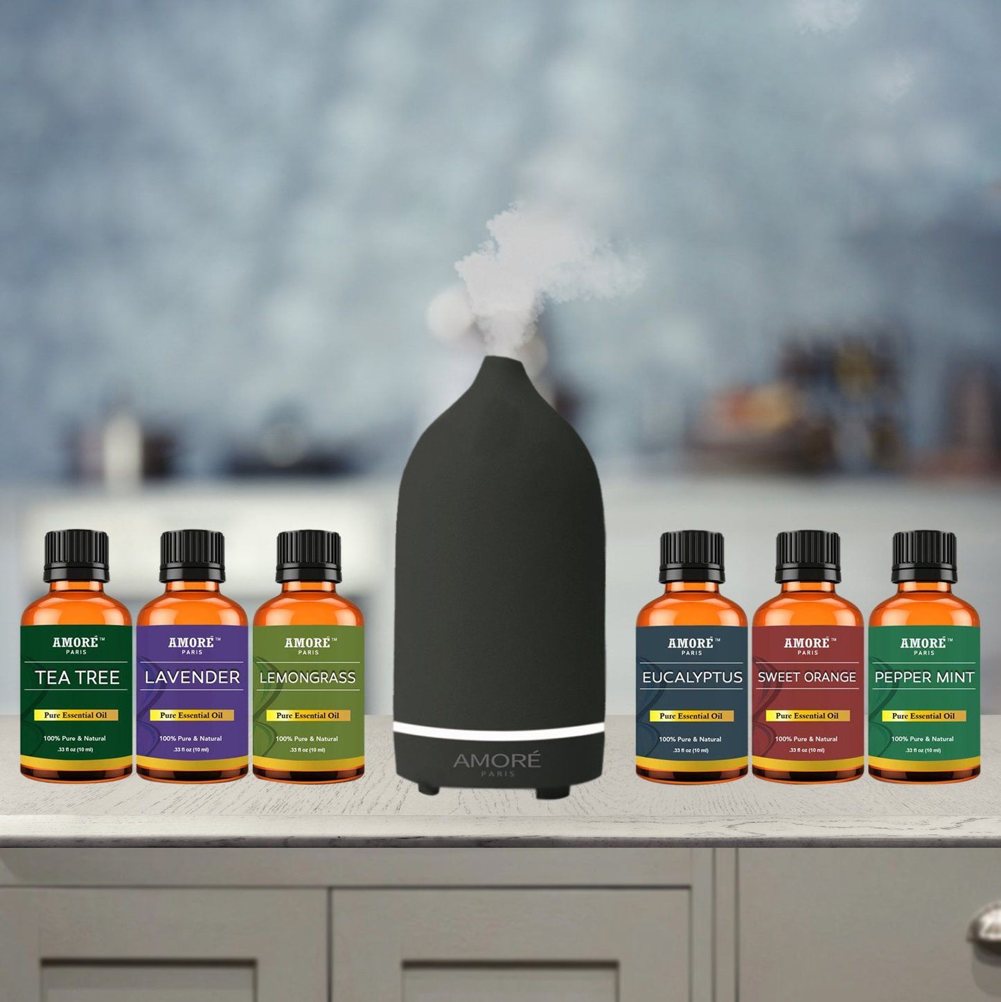 Skorter | 7-piece: Ceramic ultrasonic aromatherapy essential oil diffuser with essential oils