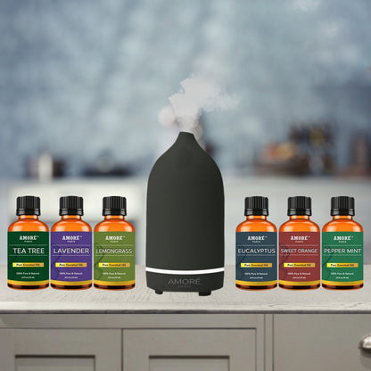 Skorter | 7-piece: Ceramic ultrasonic aromatherapy essential oil diffuser with essential oils