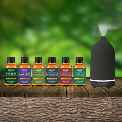 Skorter | 7-piece: Ceramic ultrasonic aromatherapy essential oil diffuser with essential oils