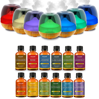 Skorter | 7-piece: Premium ultrasonic aromatherapy cool mist humidifier diffuser with essential oil gift set