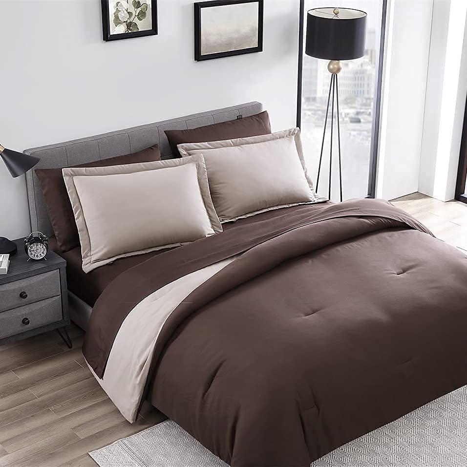 Skorter | 7-piece set: Chestnut colored reversible bedding collection