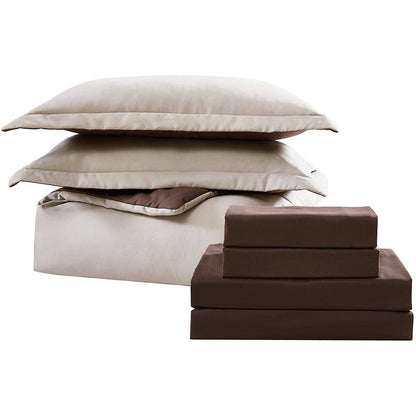 Skorter | 7-piece set: Chestnut colored reversible bedding collection
