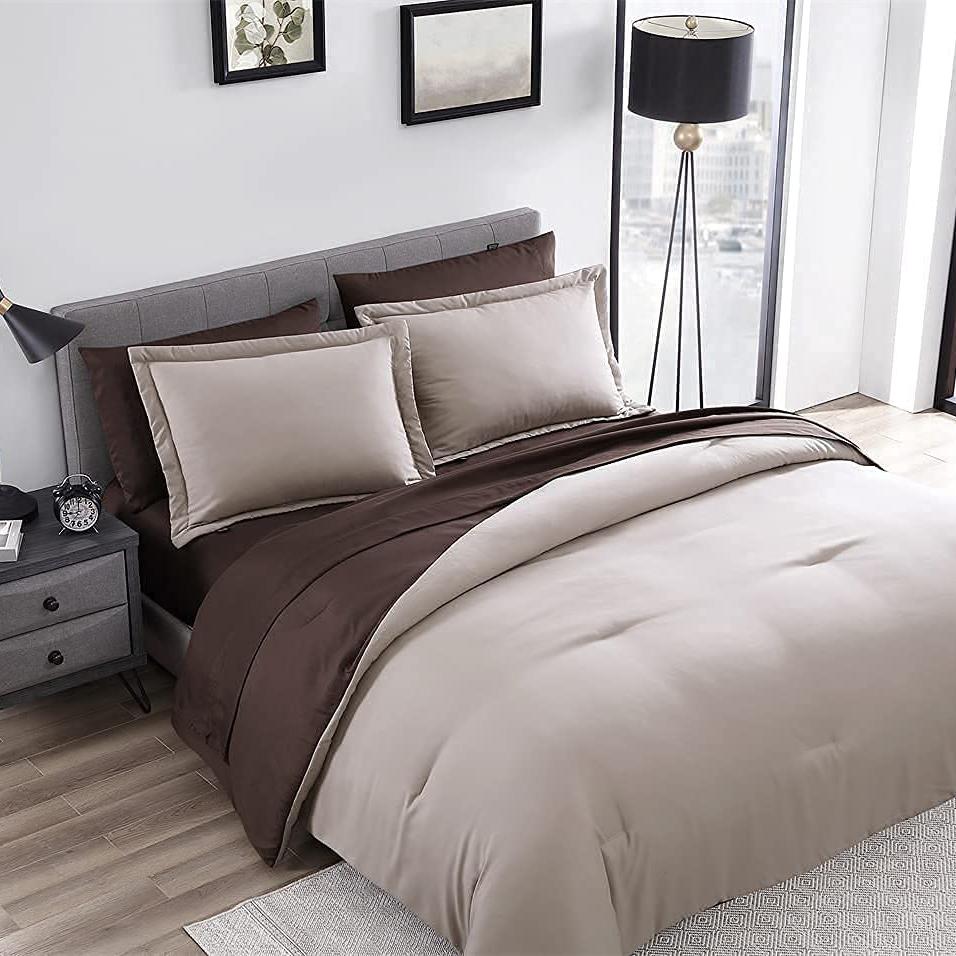 Skorter | 7-piece set: Chestnut colored reversible bedding collection