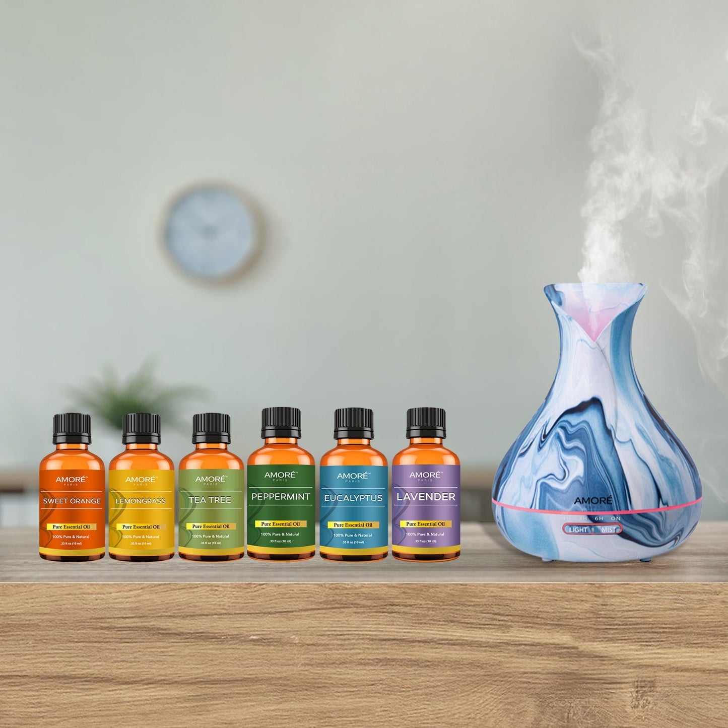 Skorter | 7-piece set: Hydro Dipped Ultrasonic Aromatherapy Diffuser With Essential Oils Gift Set