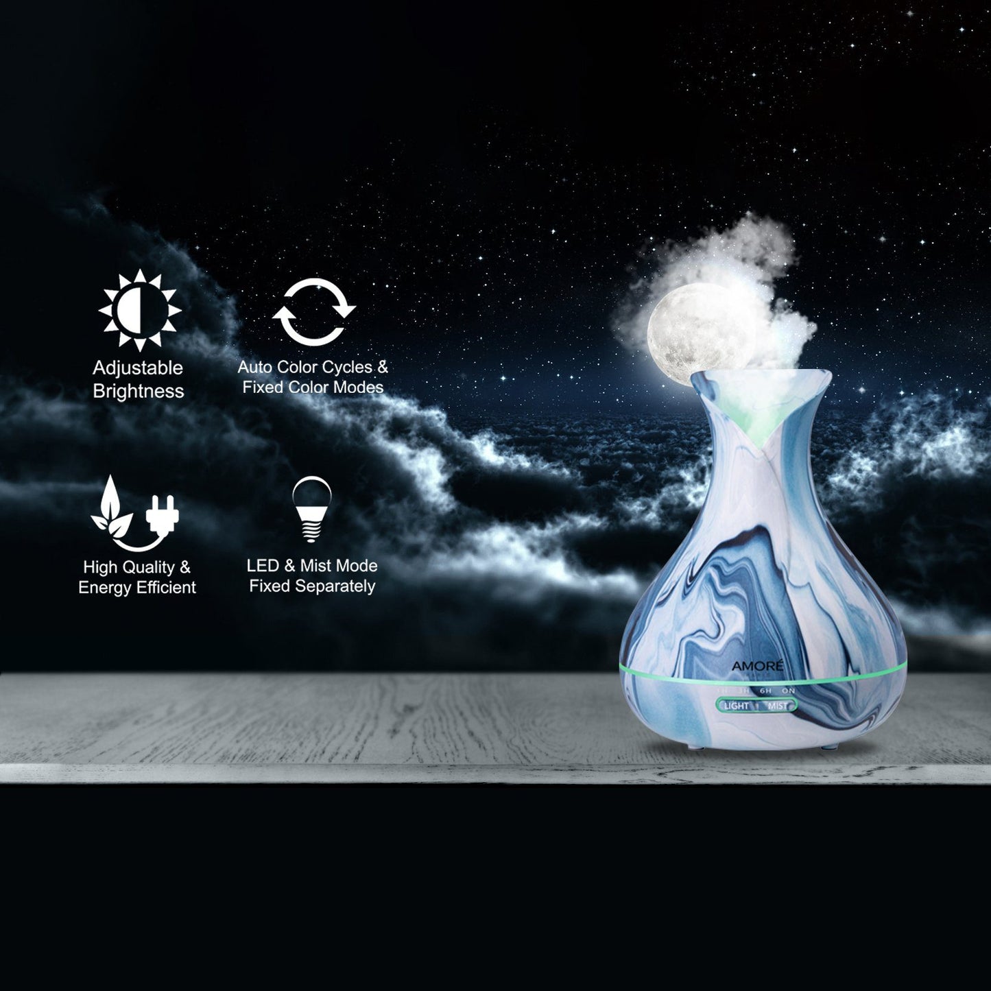 Skorter | 7-piece set: Hydro Dipped Ultrasonic Aromatherapy Diffuser With Essential Oils Gift Set