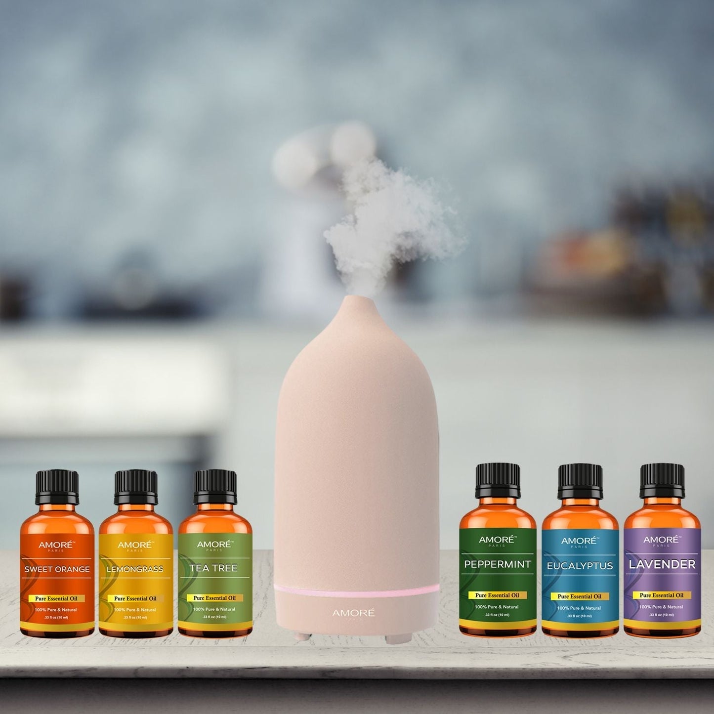 Skorter | 7-Piece: Ultrasonic Aromatherapy Essential Oil Diffuser with Essential Oils