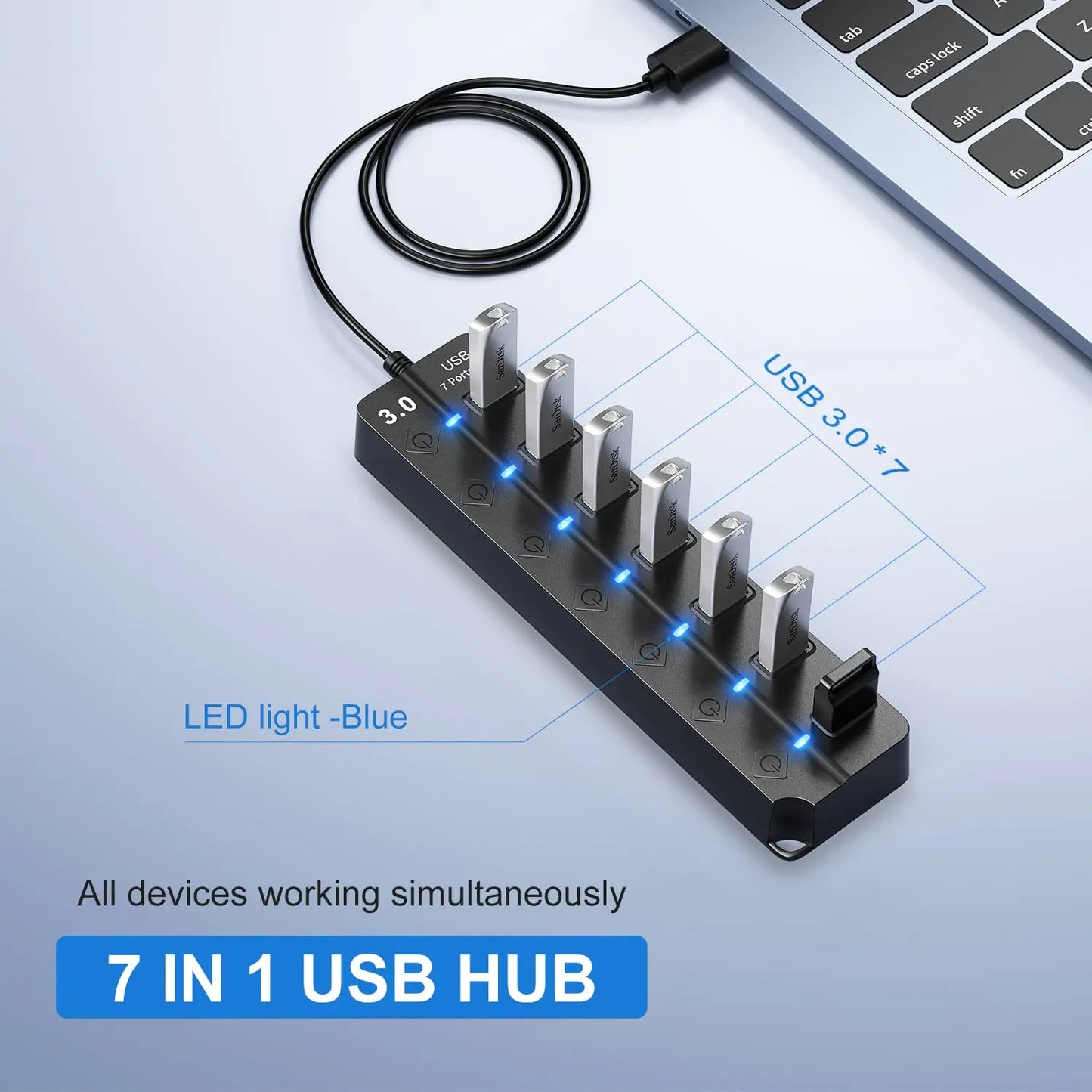 Skorter | 7-Port USB 3.0 Hub with Power Switch – PortMaster (1+1 FREE)