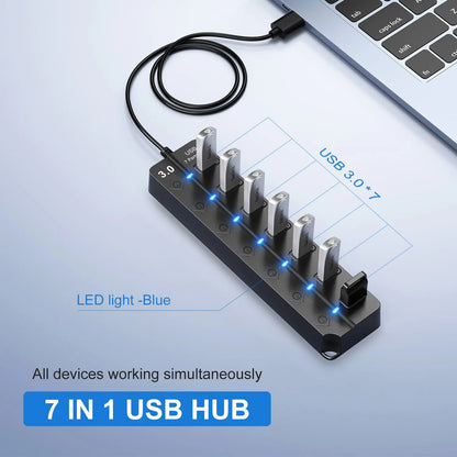 Skorter | 7-Port USB 3.0 Hub with Power Switch – PortMaster (1+1 FREE)