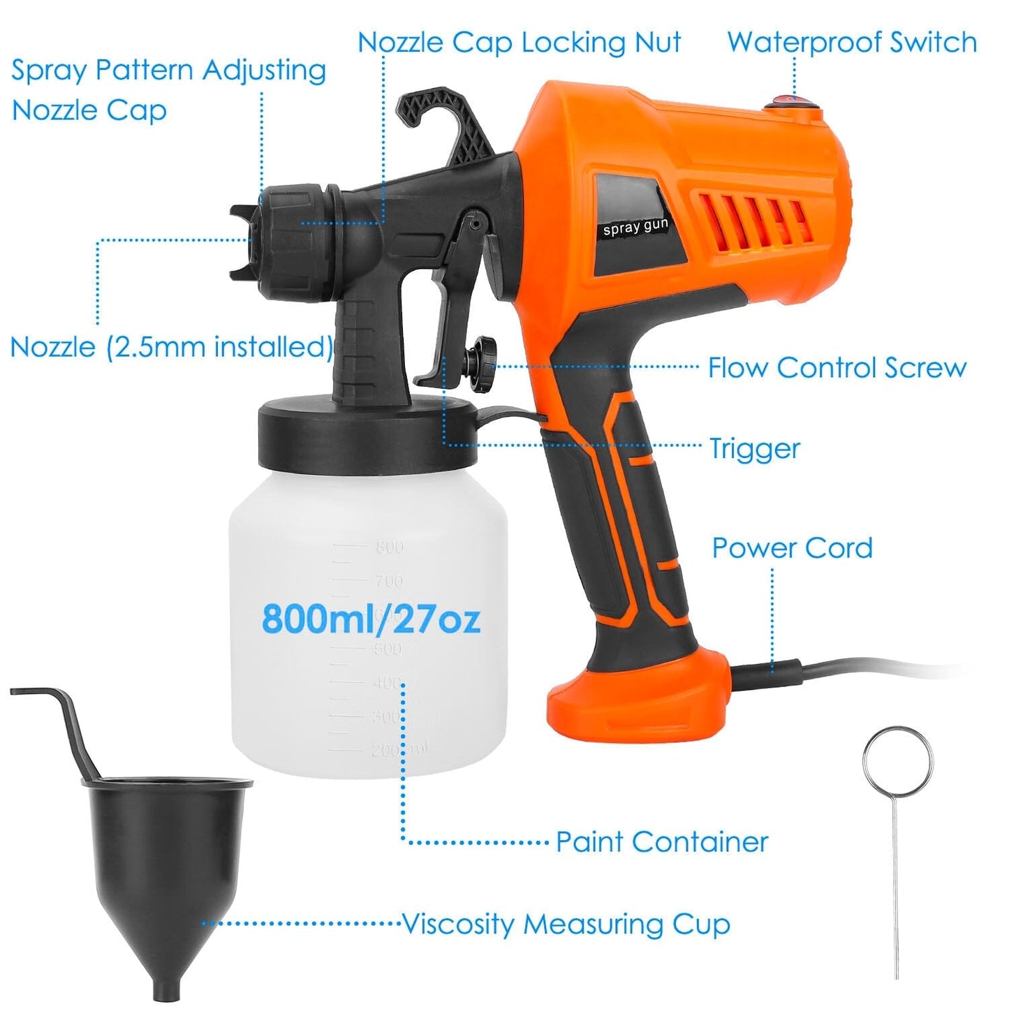 Skorter | 700W Electric Paint Sprayer Handheld with 3 Spray Patterns 800ml