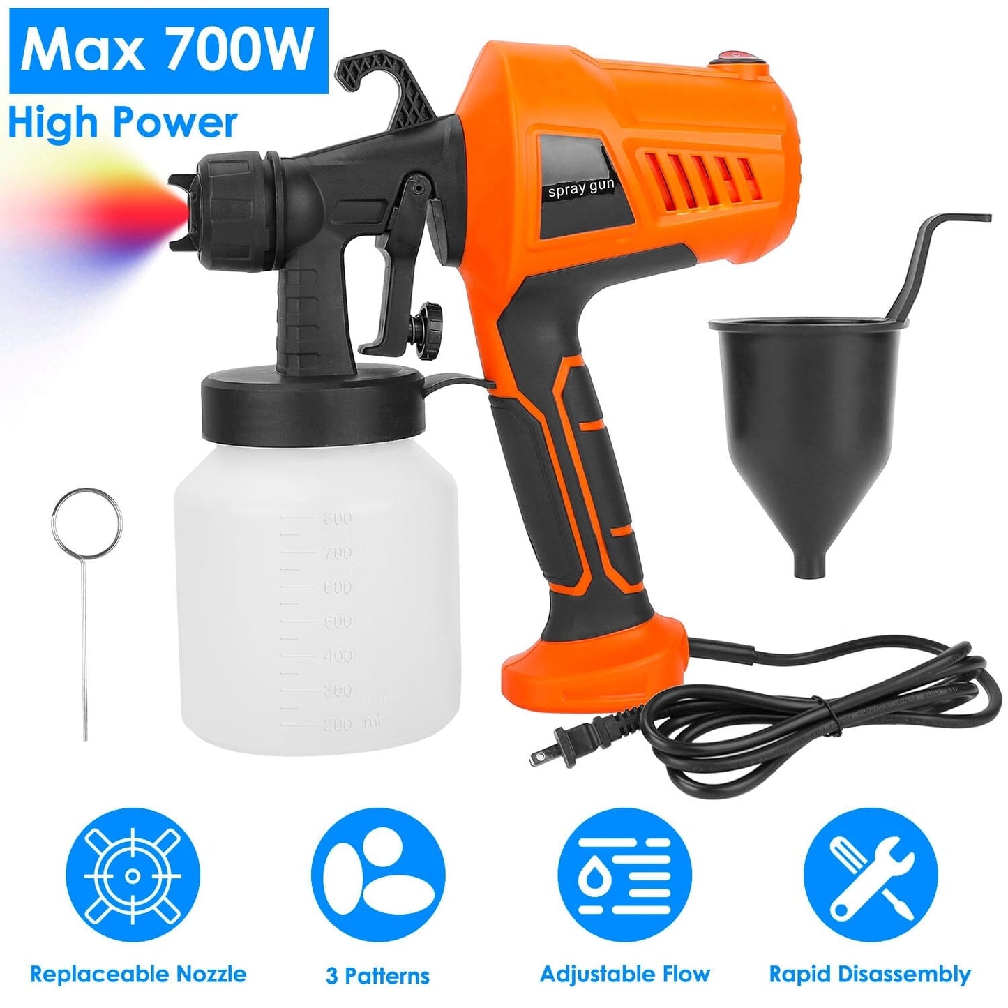 Skorter | 700W Electric Paint Sprayer Handheld with 3 Spray Patterns 800ml