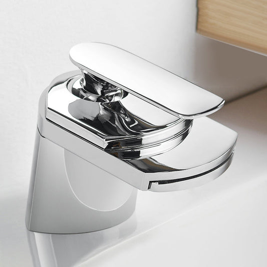 Skorter | Bathroom Sink Faucet Lever Handle Brass Waterfall Spout Sink Faucet