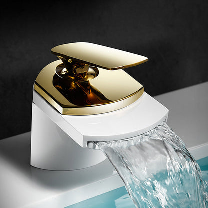 Skorter | Bathroom Sink Faucet Lever Handle Brass Waterfall Spout Sink Faucet