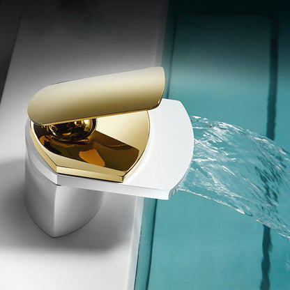 Skorter | Bathroom Sink Faucet Lever Handle Brass Waterfall Spout Sink Faucet