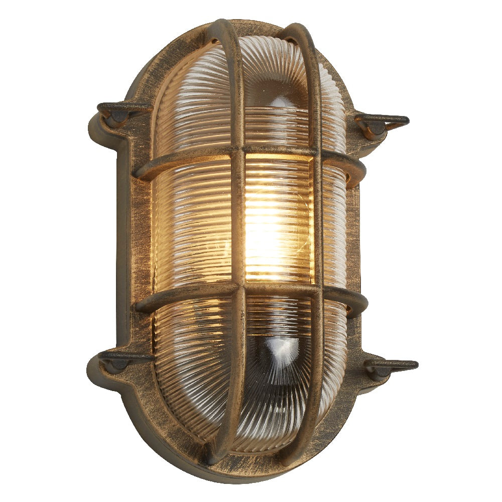 Skorter | Antique Brass & Ribbed Glass Outdoor Vintage Oval Surface Lights Wall Lamp 248mm