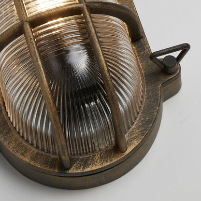 Skorter | Antique Brass & Ribbed Glass Outdoor Vintage Oval Surface Lights Wall Lamp 248mm