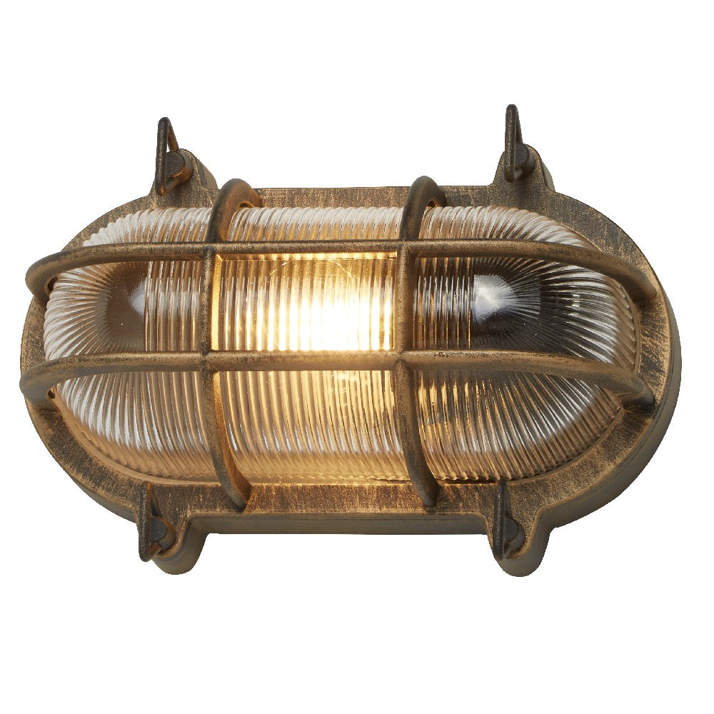 Skorter | Antique Brass & Ribbed Glass Outdoor Vintage Oval Surface Lights Wall Lamp 248mm