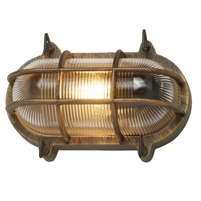 Skorter | Antique Brass & Ribbed Glass Outdoor Vintage Oval Surface Lights Wall Lamp 248mm