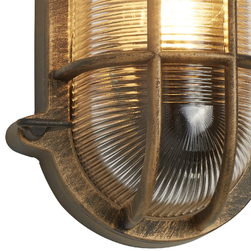 Skorter | Antique Brass & Ribbed Glass Outdoor Vintage Oval Surface Lights Wall Lamp 248mm