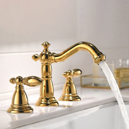 Skorter | European Style Widespread Basin Mixer Brass 2 Handle Bathroom Vessel Mixer with Hoses