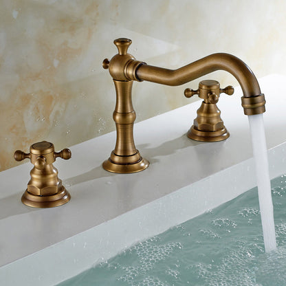 Skorter | European Style Widespread Basin Mixer Brass 2 Handle Bathroom Vessel Mixer with Hoses