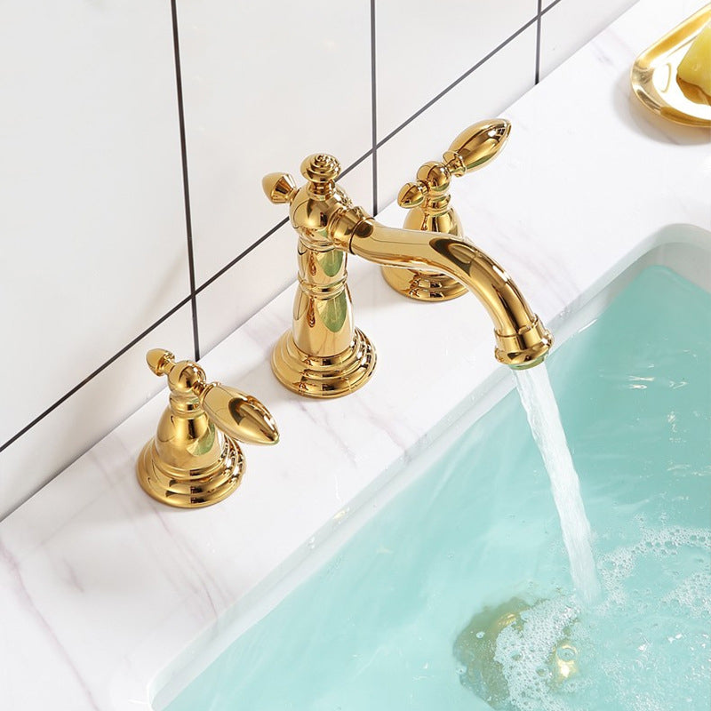 Skorter | European Style Widespread Basin Mixer Brass 2 Handle Bathroom Vessel Mixer with Hoses