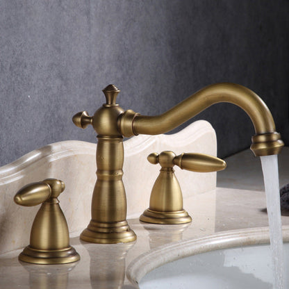 Skorter | European Style Widespread Basin Mixer Brass 2 Handle Bathroom Vessel Mixer with Hoses