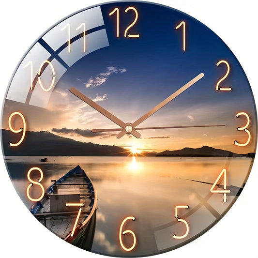 Skorter | 12-Inch Round Silent Wall Clock - Glass, Modern Design