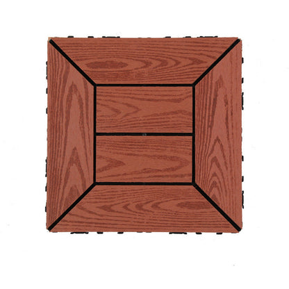 Skorter | 12" X 12" PVC 6-Slat Square Patio Tiles Snap Fit Installation Outdoor Floor Tiles