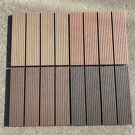 Skorter | 12" X 12" PVC 6-Slat Square Patio Tiles Snap Fit Installation Outdoor Floor Tiles