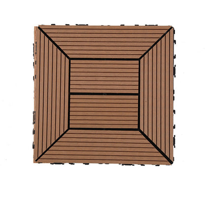 Skorter | 12" X 12" PVC 6-Slat Square Patio Tiles Snap Fit Installation Outdoor Floor Tiles