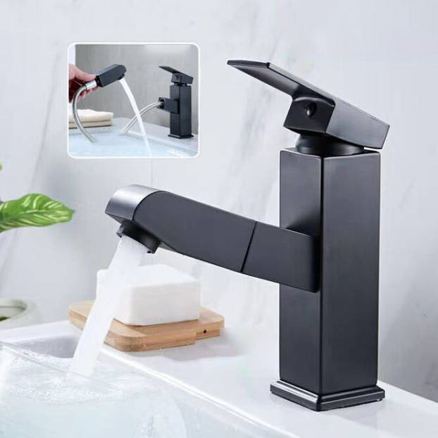 Skorter | Contemporary Bath Faucet Brass Lever Handle Pull-Out Sink Faucet