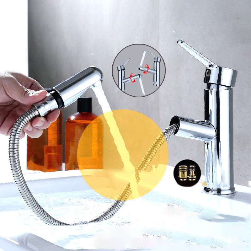 Skorter | Contemporary Bath Water Faucet Brass Lever Handle Pull-Out Sink Faucet