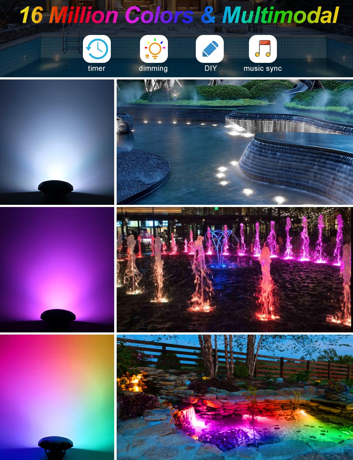 Skorter | Crepow Rgb Landscape Lights With Timer, Ip68 Waterproof Submersible Spotlights For Garden Pool (3-Pack)