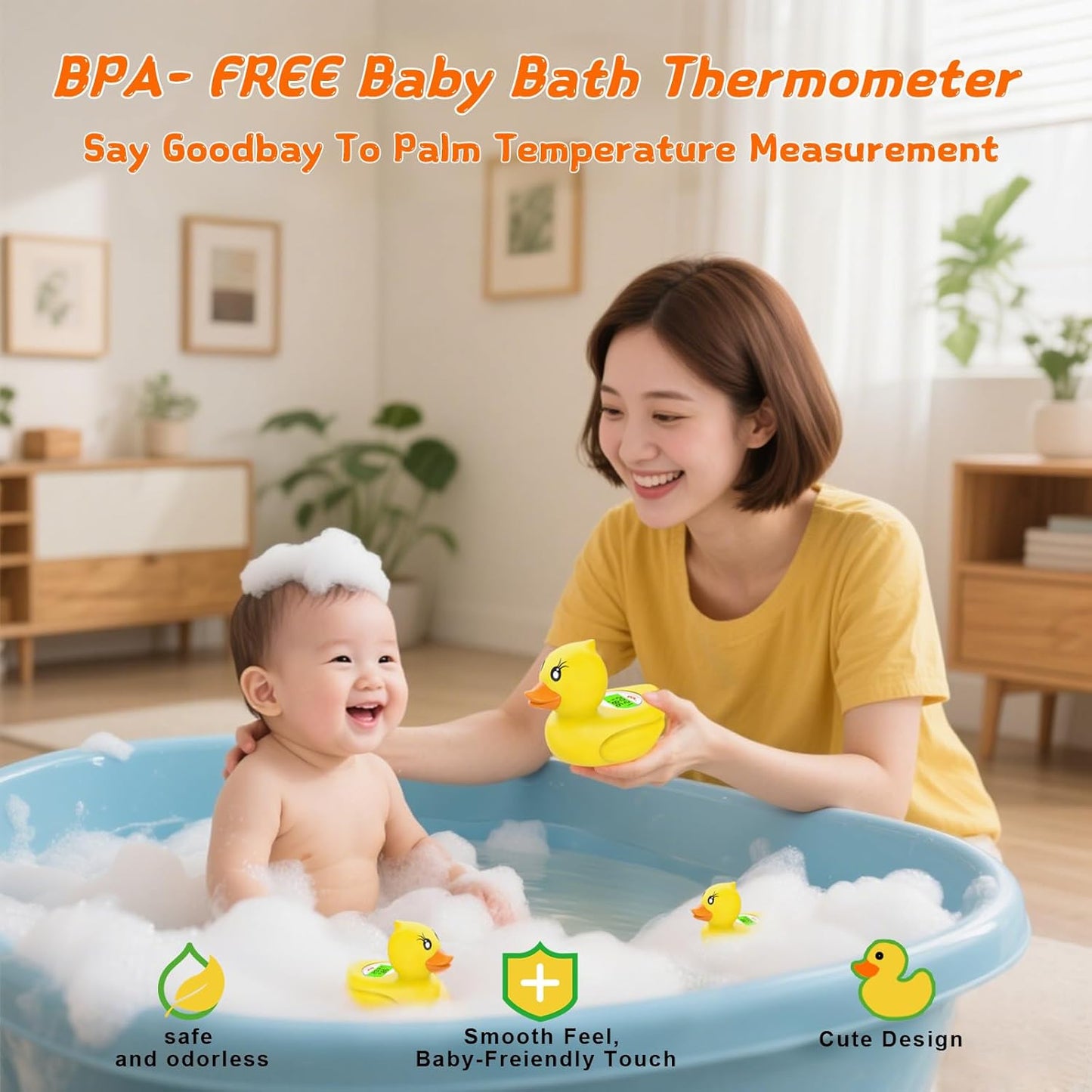 Skorter | AquaVeilig Baby Bath Thermometer – Digital Display with 3 Colors and Temperature Warning