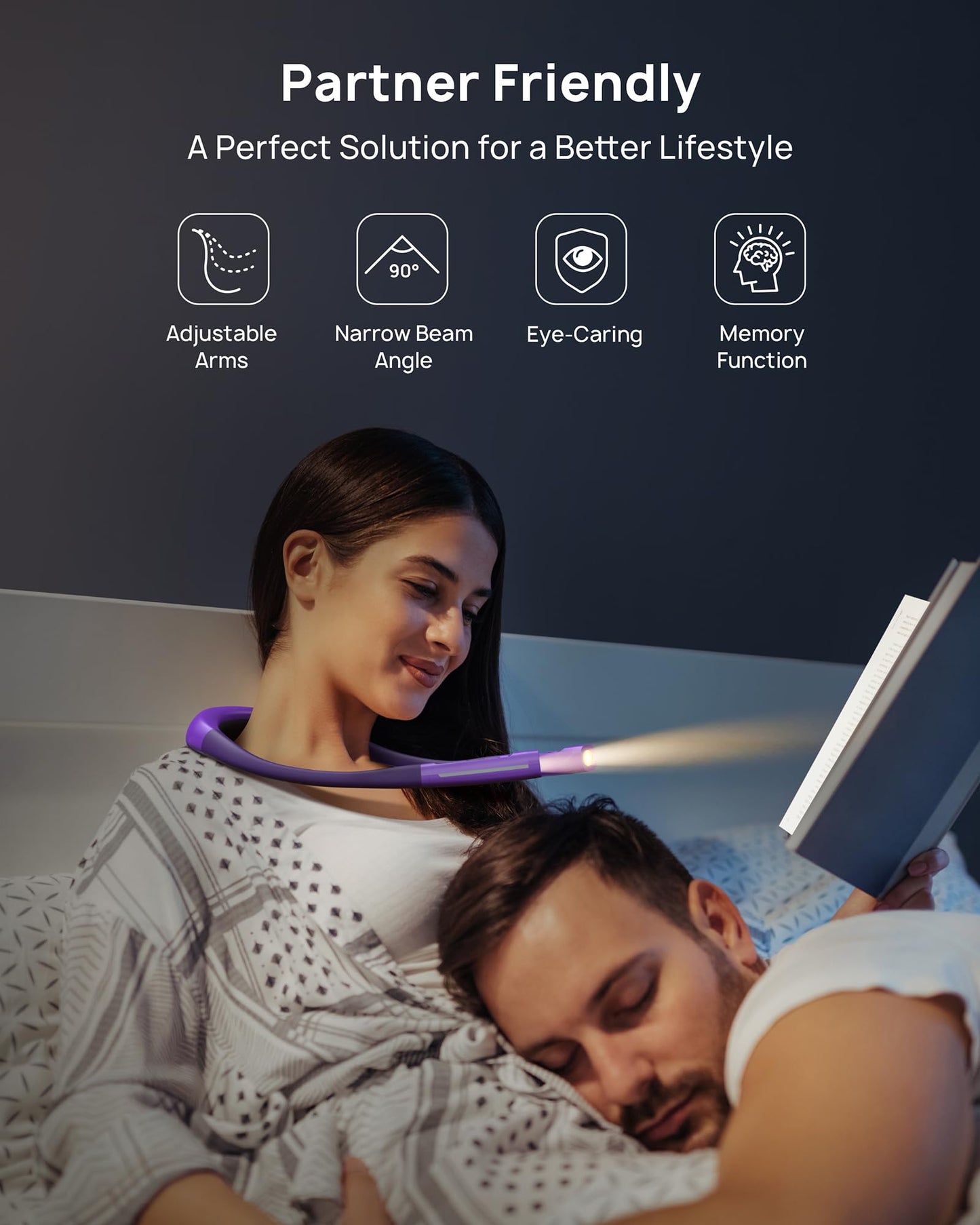 Skorter | Trond LED Neck Reading Light - 3 Color & Brightness, Rechargeable, Eye-friendly For Book Lovers