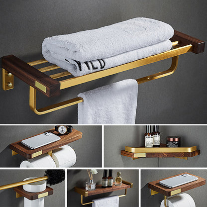 Skorter | 6-piece walnut bathroom accessory set metal gold bath hardware set