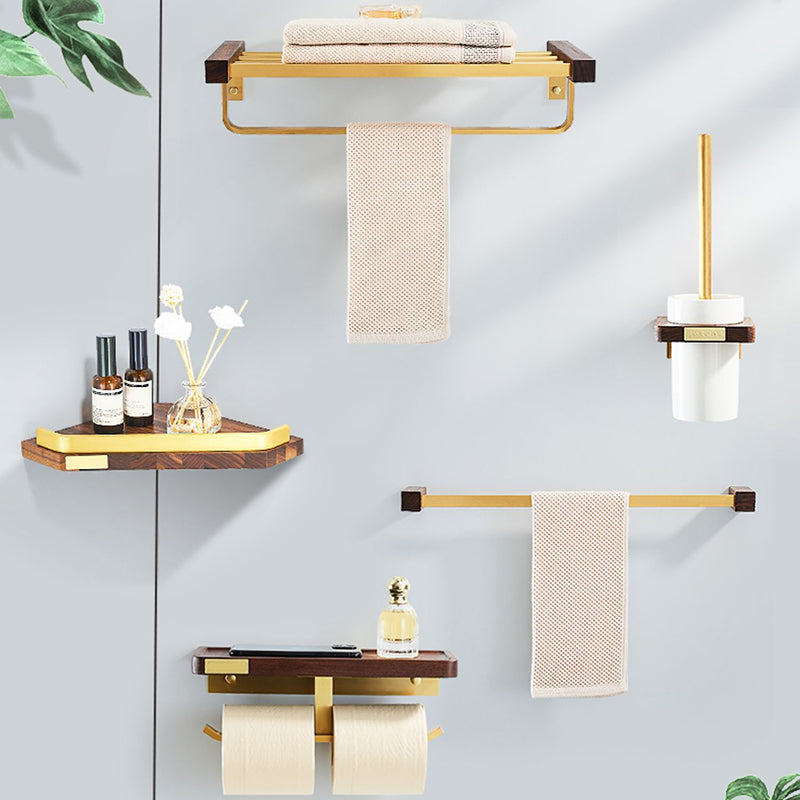 Skorter | 6-piece walnut bathroom accessory set metal gold bath hardware set