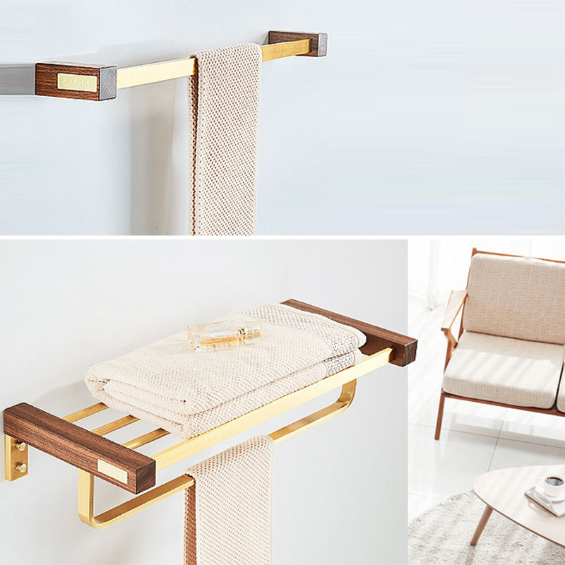 Skorter | 6-piece walnut bathroom accessory set metal gold bath hardware set