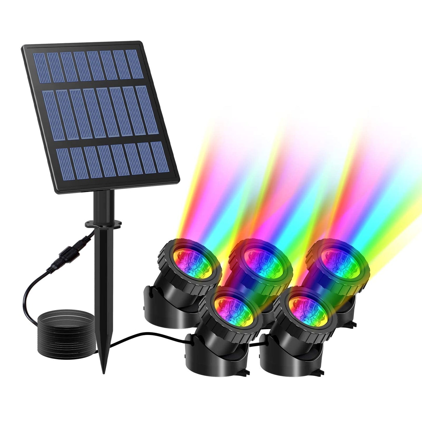 Skorter | T-Sun 5-Head Rgb Solar Energy Pond Lights, Submersible Spotlights For Garden, Fountain, Pool Decor