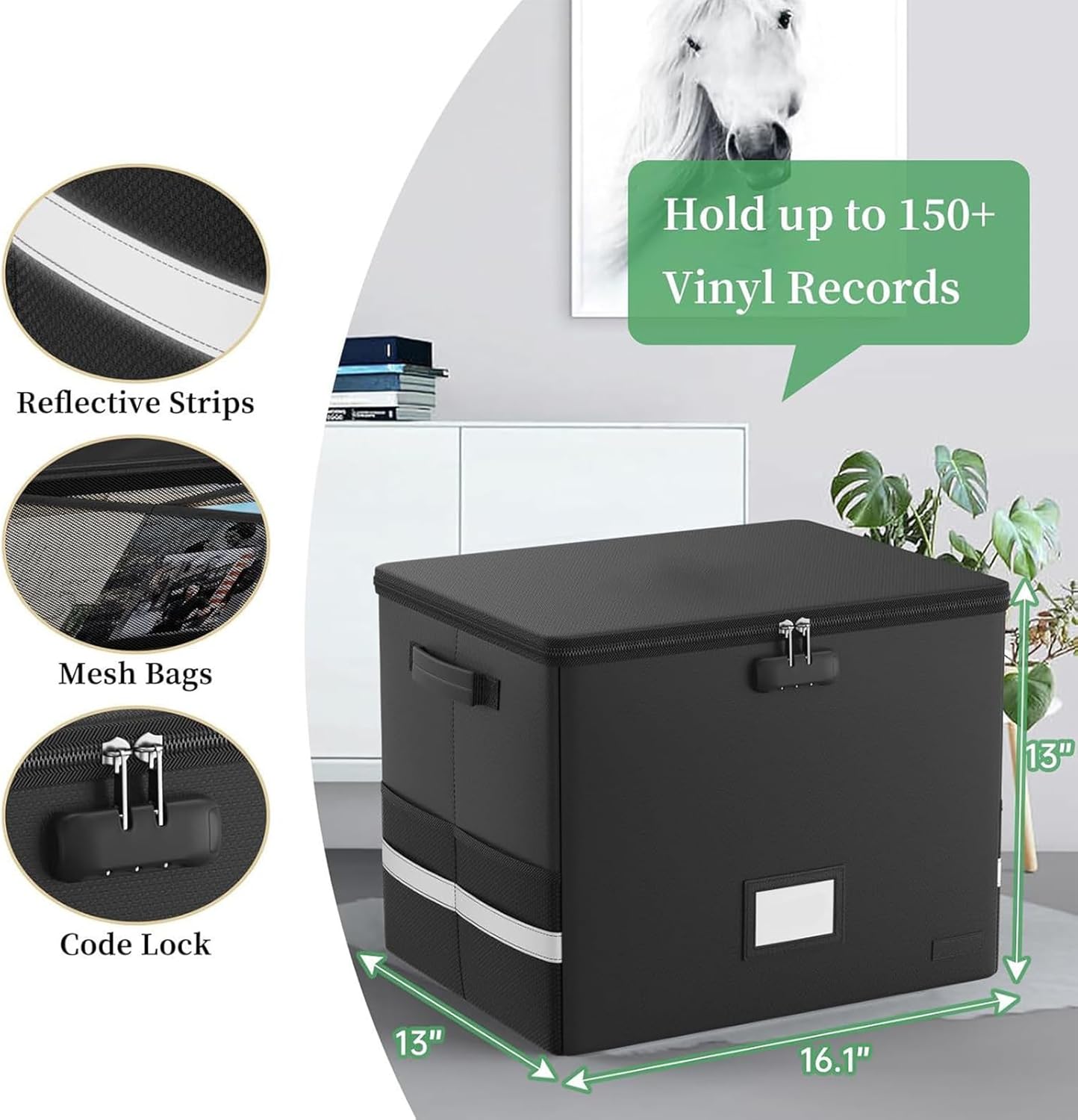 Skorter | Fireproof Record Storage Case – Waterproof Organizer for 150+ 12-Inch Records – Arcion