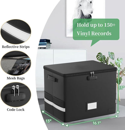 Skorter | Fireproof Record Storage Case – Waterproof Organizer for 150+ 12-Inch Records – Arcion