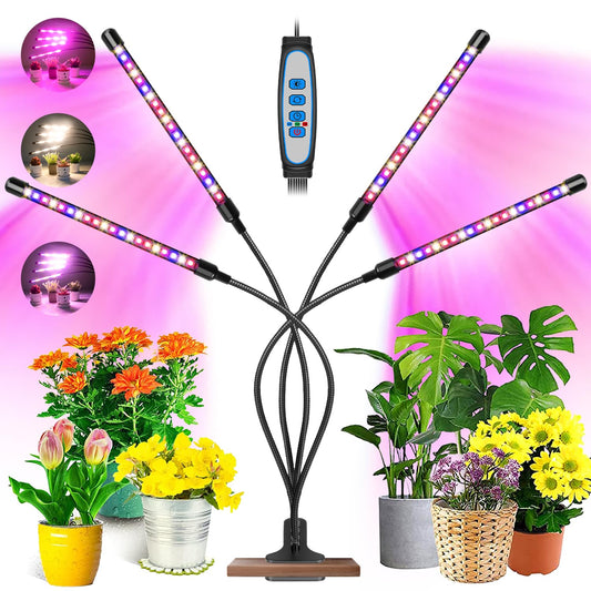 Skorter | Garpsen Growth Light For Indoor Plants, 80 Leds Full Spectrum Plant Lighting With Clamp, 5 Dimming Levels & 3 Colors Grow Lamp With Timer 6/12/16H, 360° Adjustable Gooseneck For Seedlings And Succulents