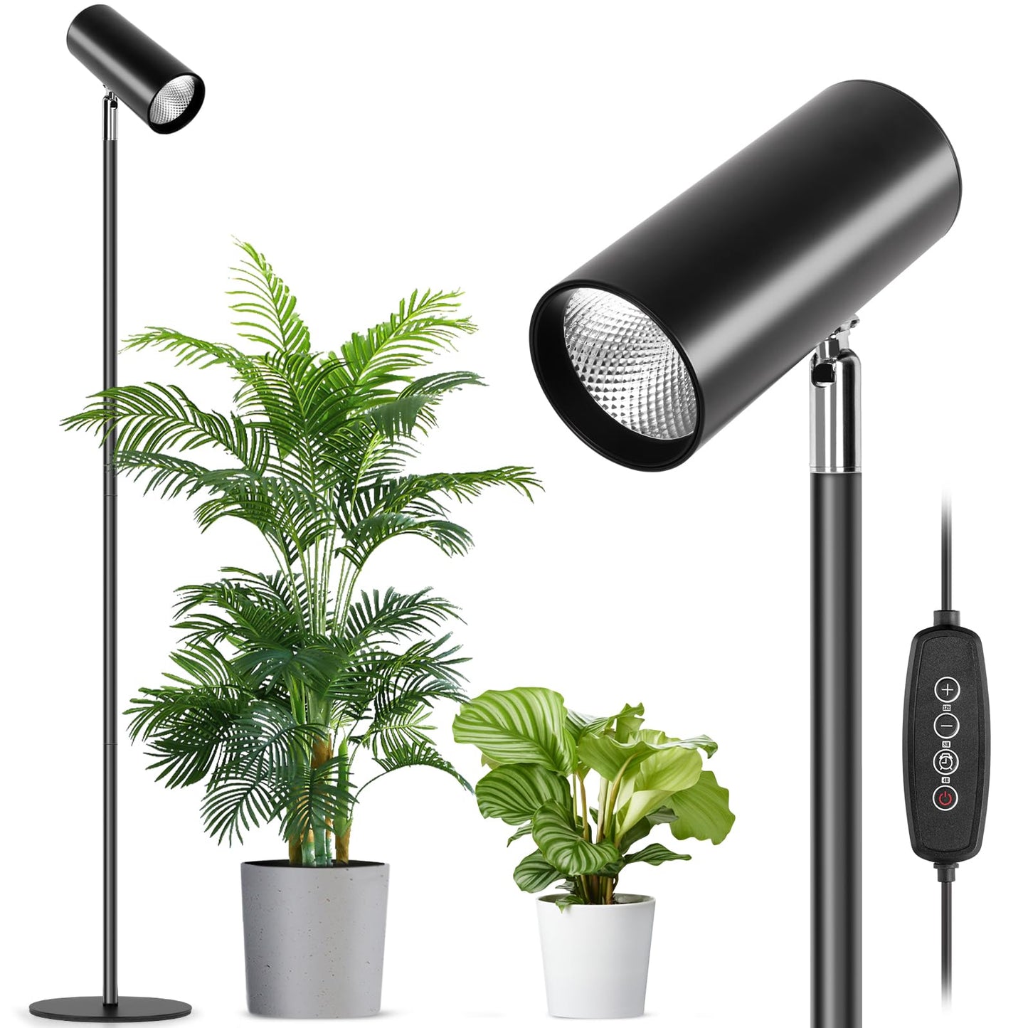 Skorter | Lbw Growth Light For Indoor Tall Plants With Stand, Full Spectrum Floor Standing Plant Growth Light With 20W Cob Light Bulb, Height Adjustable Led Growth Lamp With 4/8/12H Timer, 6 Dimmable Settings
