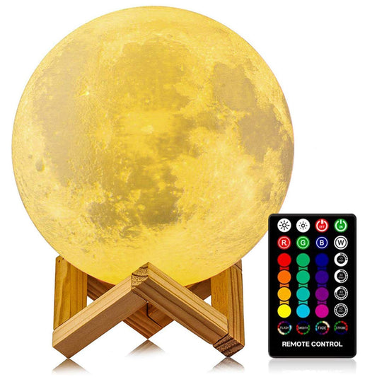 Skorter | Logrotate 3D Print Rgb Moon Lamp, 16 Colors Led Night Light With Remote Control & Touch Control, 5.98"